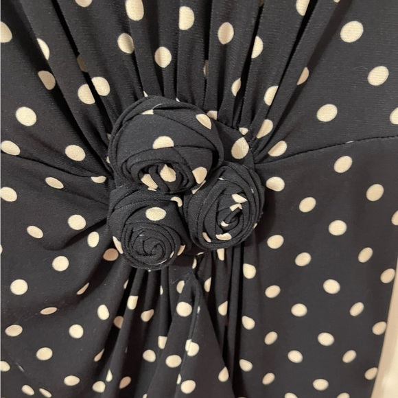 Connected Apparel Navy and Cream Polka Dot Midi Dress - Picture 2 of 5